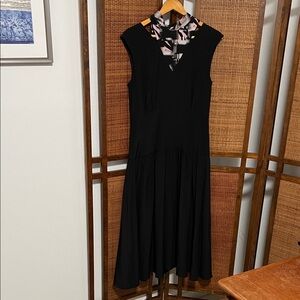 Jason Wu Black Midi Dress with Patterned Neckline Silk Size 6